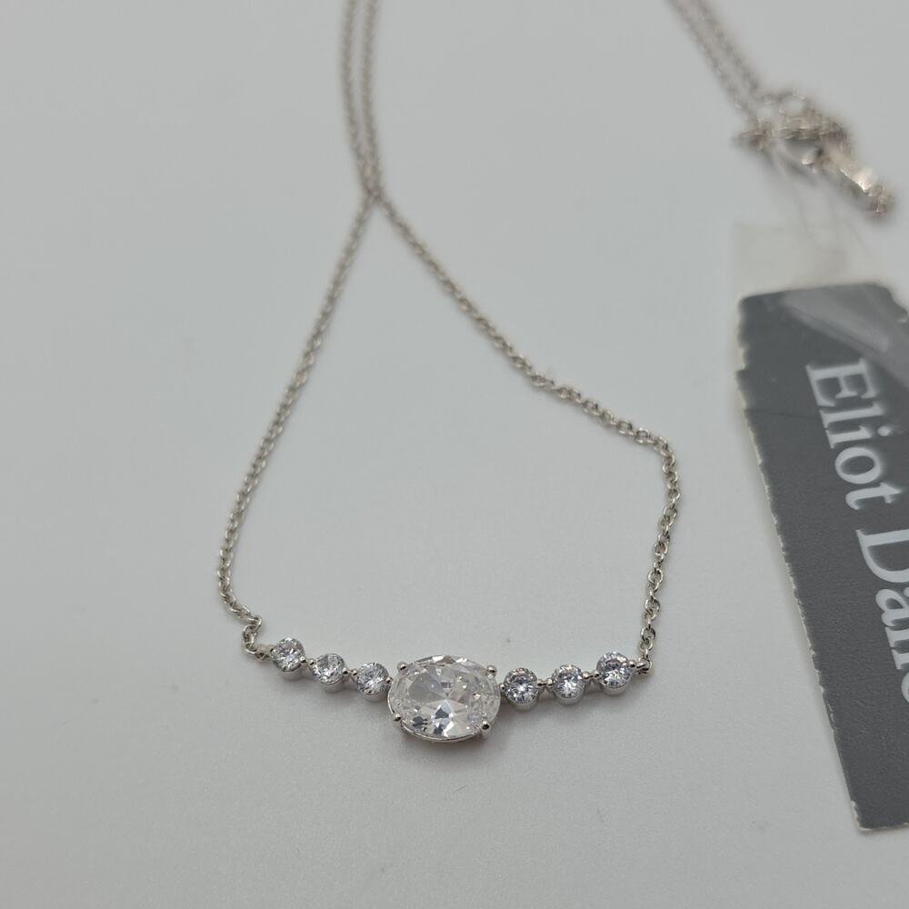 Eliot Danori Silver Tone Clear Crystal Cushion Charm Pendant Necklace Adjustable